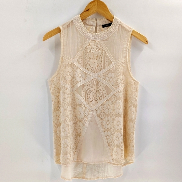 Bluheaven Cream Sleeveless Pullover Size Small Lace Gauze Summer Blouse - Picture 1 of 8